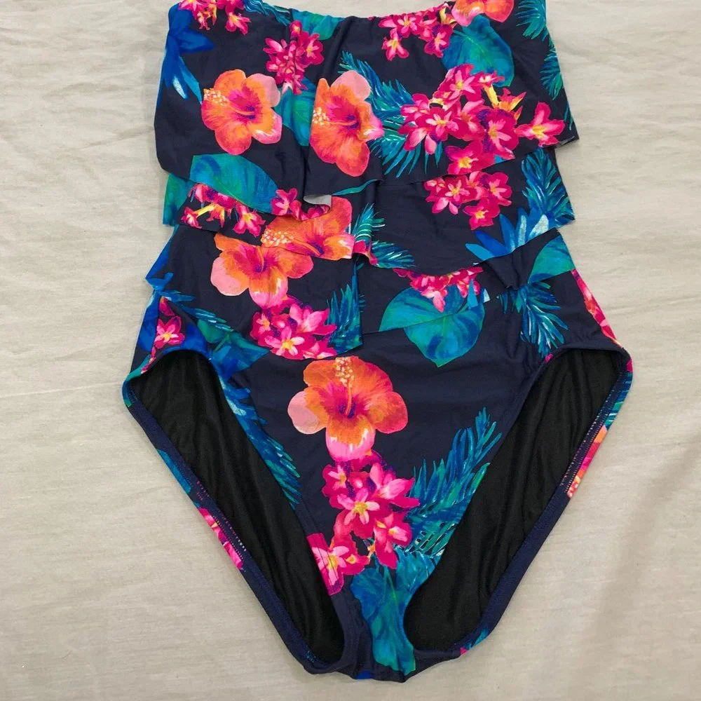 🍎🍎🍎 COCO REEF WOMENS RUFFLE UNDERWIRE SWIMSUIT ONE PIECE SIZE 10/34C  🍎🍎🍎 - Picture 2 of 5